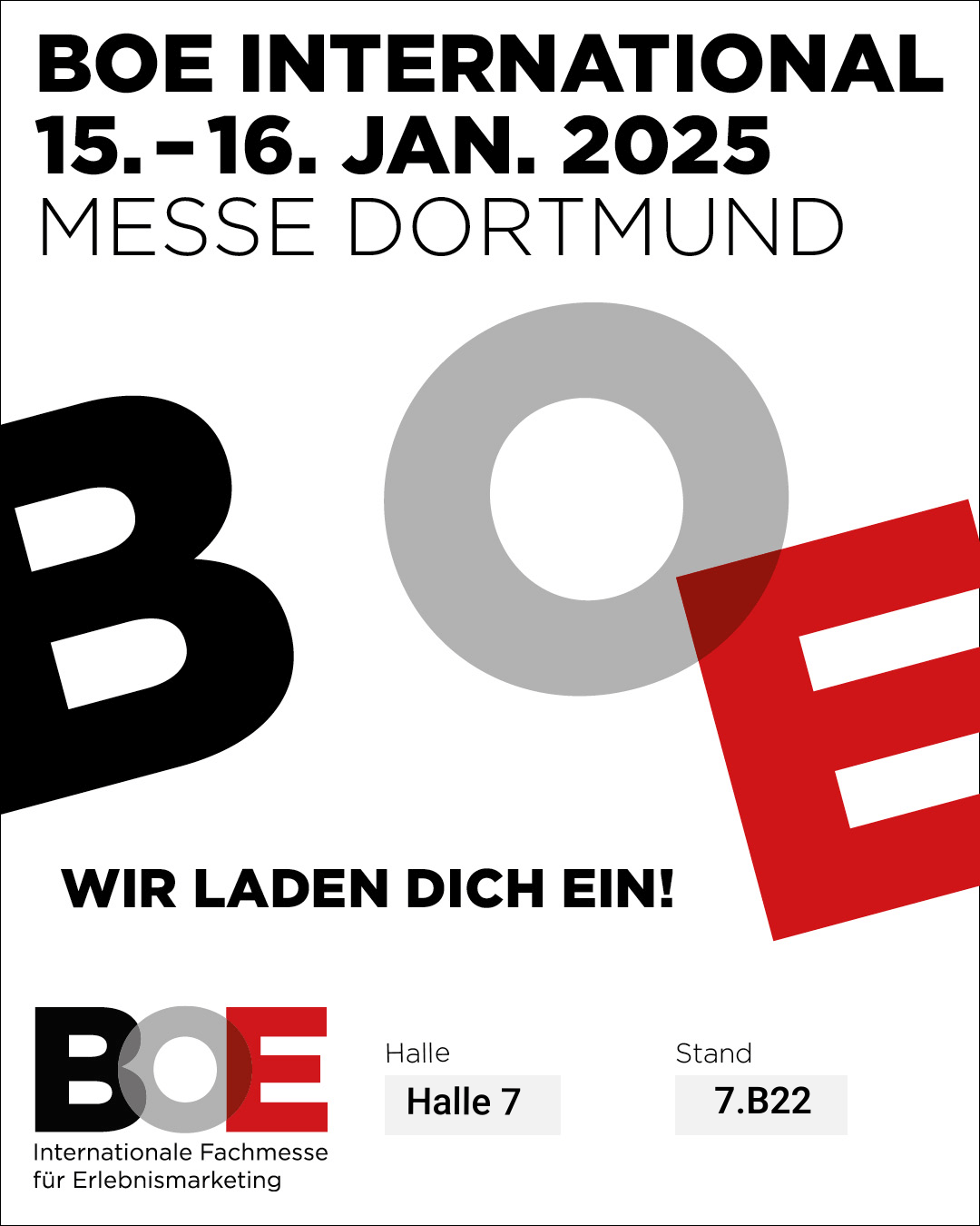Werbegrafik lädt dazu ein, leoticket bei der BOE-Messe zu besuchen.