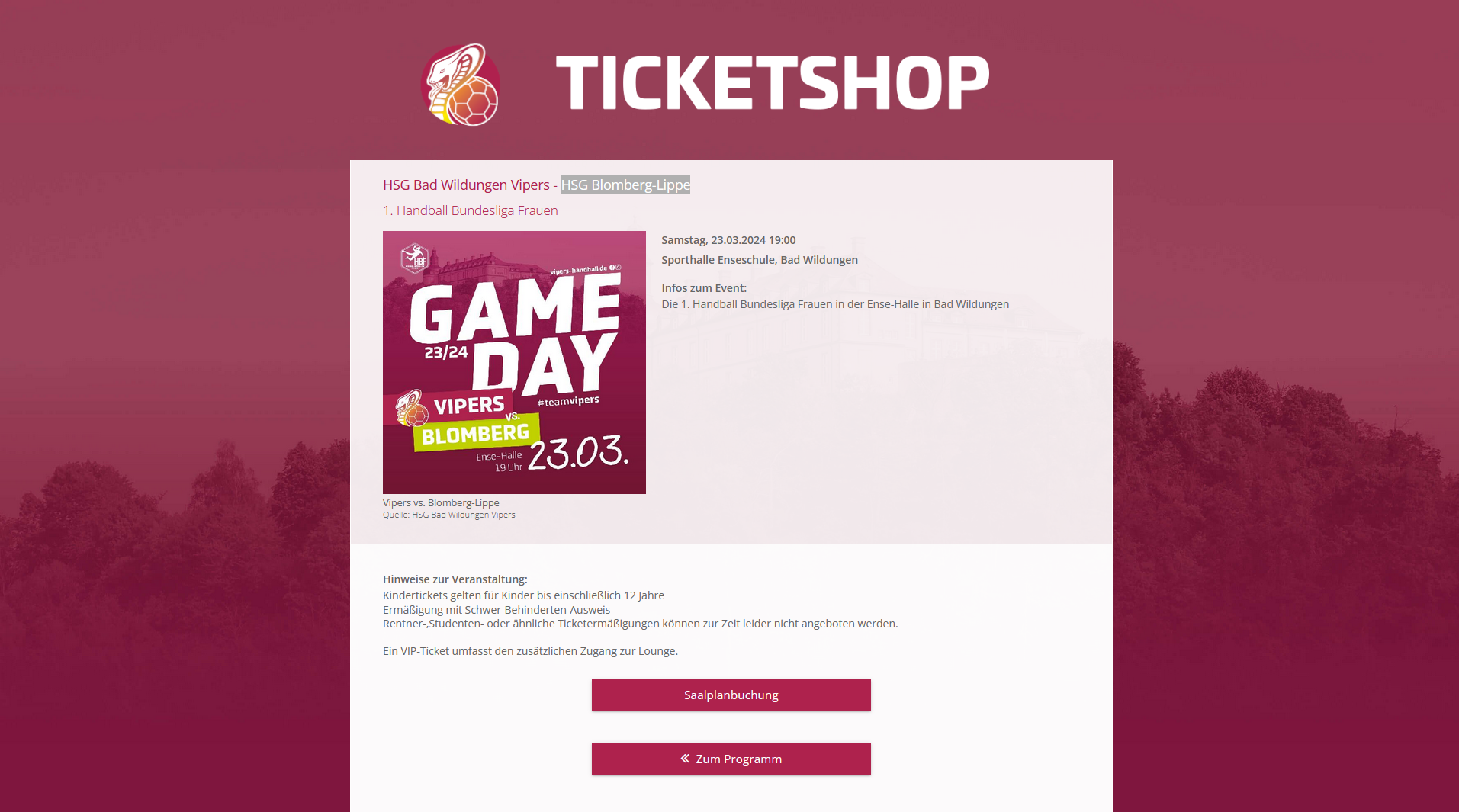 Screenshot aus einem Online-Ticketshop.