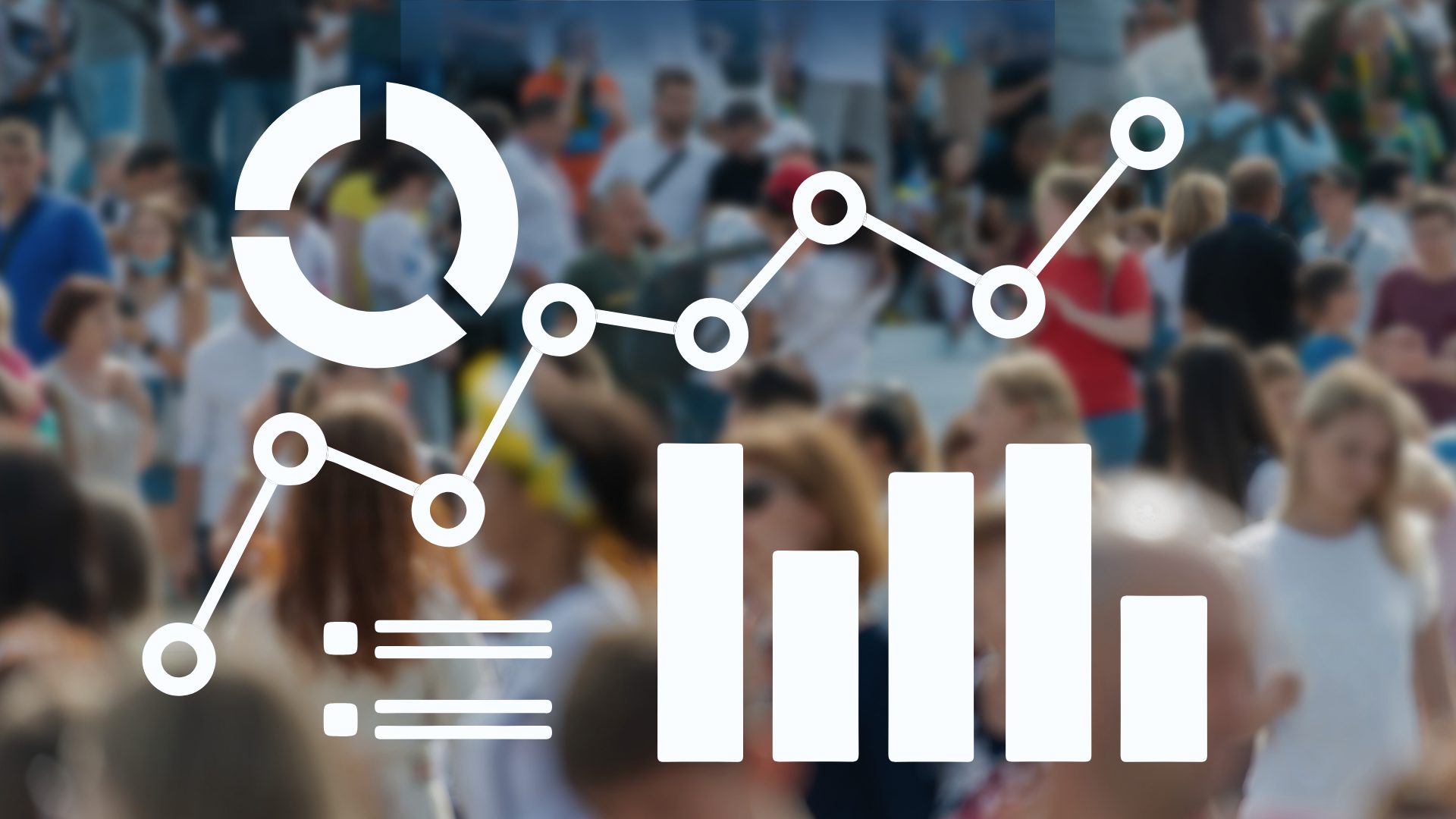 Stilisierte Diagramme vor dem Hintergrund einer Menschenmenge.